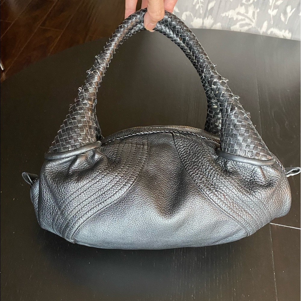 FENDI Mini Spy Woven Black Leather Bag